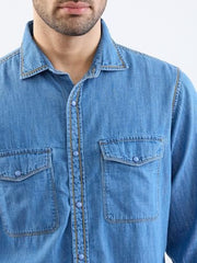 Spykar Dark Blue Slim Fit Casual Shirts for Men