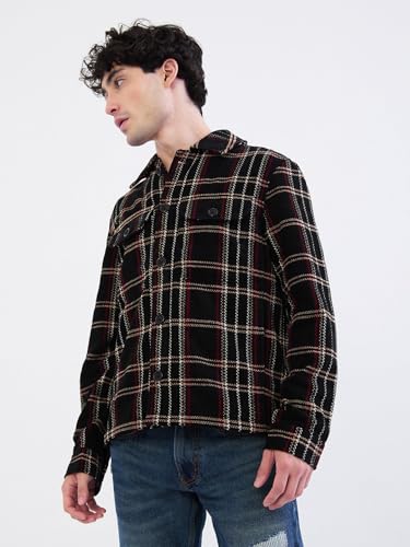 Spykar Jet Black Straight Fit Casual Jackets For Men