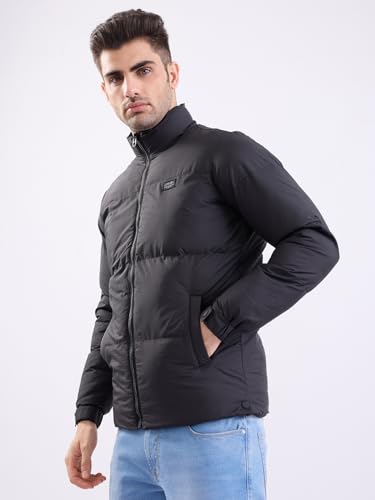 SPYKAR Men's A-Line Coat (MJKHW2BE032_Jet Black