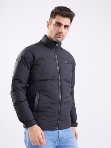 SPYKAR Men's A-Line Coat (MJKHW2BE032_Jet Black