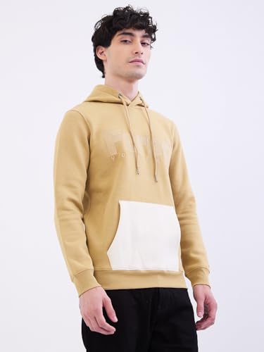 SPYKAR Men's Polycotton Neck Hooded Sweatshirt (MSSHW2BE033TAUPEBEIGE_Taupe Beige