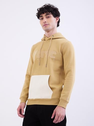 SPYKAR Men's Polycotton Neck Hooded Sweatshirt (MSSHW2BE033TAUPEBEIGE_Taupe Beige