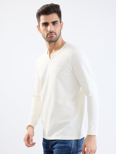 Spykar White Slim Fit Casual T-Shirts for Men
