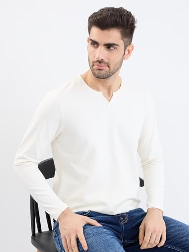 Spykar White Slim Fit Casual T-Shirts for Men