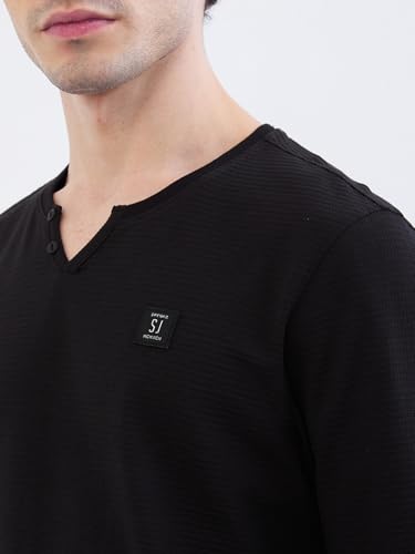 SPYKAR Men's Solid Slim Fit T-Shirt (MKTFT2BE145BLACK_Black