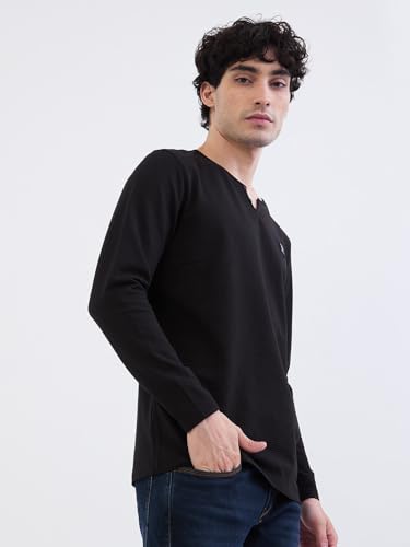 SPYKAR Men's Solid Slim Fit T-Shirt (MKTFT2BE145BLACK_Black