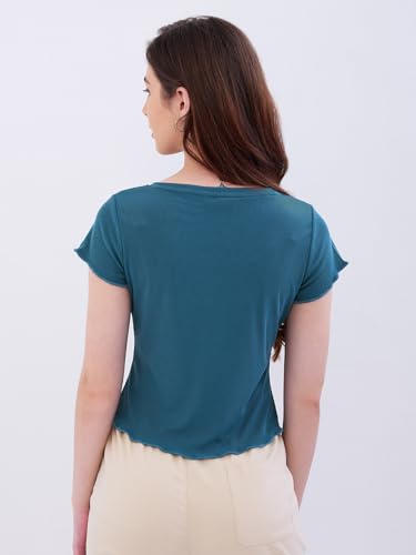 Spykar Marine Teal Blue Slim Fit Casual T-Shirts for Women
