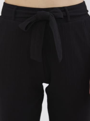 Spykar Black High Rise Boot Cut Fit Casual Knit Track Pants for Women