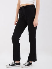 Spykar Black High Rise Boot Cut Fit Casual Knit Track Pants for Women