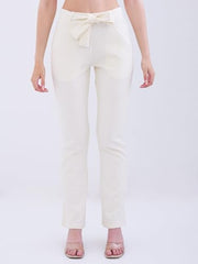 Spykar Off White High Rise Boot Cut Fit Casual Knit Track Pants for Women