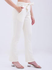 Spykar Off White High Rise Boot Cut Fit Casual Knit Track Pants for Women