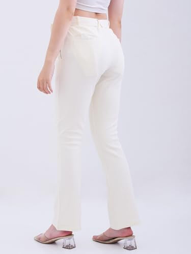 Spykar Off White High Rise Boot Cut Fit Casual Knit Track Pants for Women