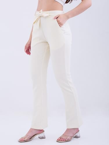 Spykar Off White High Rise Boot Cut Fit Casual Knit Track Pants for Women