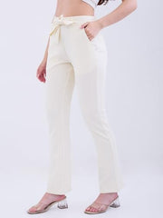 Spykar Off White High Rise Boot Cut Fit Casual Knit Track Pants for Women