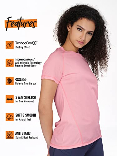 TECHNOSPORT Women's Regular Fit T-Shirt (W105_Peach