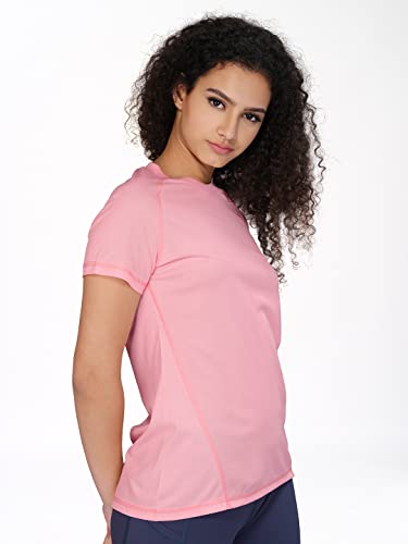 TECHNOSPORT Womens Polyester Regular Fit Crewneck Half Sleeve Shirt Sleeve Peach Large|WTW105PCHLAR