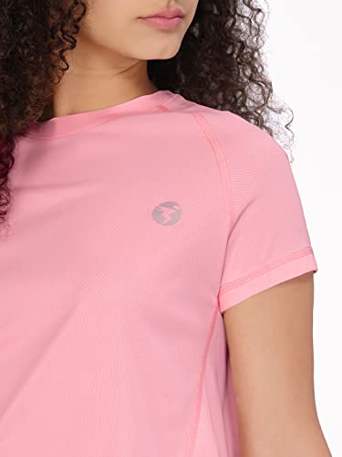 TECHNOSPORT Womens Polyester Regular Fit Crewneck Half Sleeve Shirt Sleeve Peach Large|WTW105PCHLAR