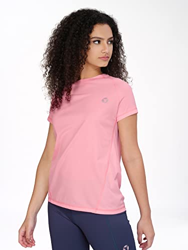 TECHNOSPORT Womens Polyester Regular Fit Crewneck Half Sleeve Shirt Sleeve Peach Large|WTW105PCHLAR