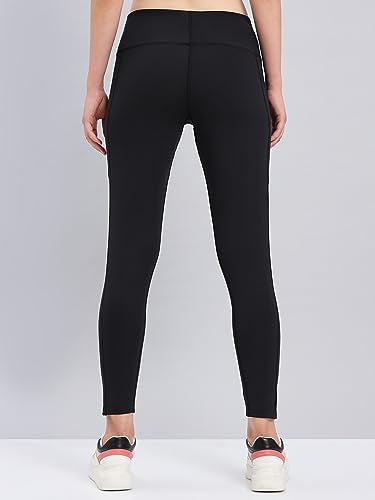 TECHNOSPORT Women's Slim Fit Active Running Tights - (WPOR75BLKSML_Black_S) Pack of 1
