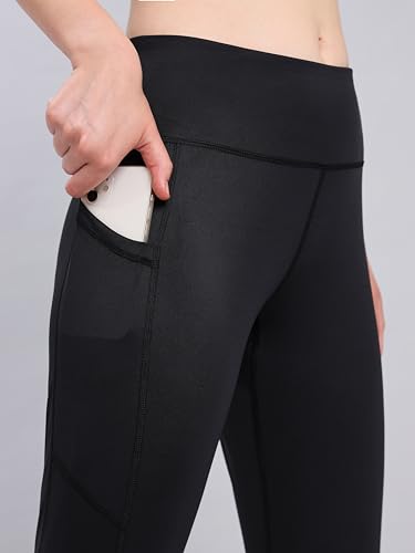 TECHNOSPORT Women's Slim Fit Active Running Tights - (WPOR75BLKSML_Black_S) Pack of 1