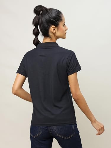 TECHNOSPORT W129 Womens T-Shirt Pique Polo Neck Half Sleeve Black M (WTW129BLKMED)