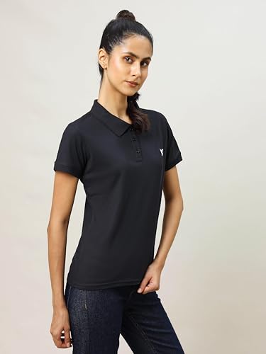 TECHNOSPORT W129 Womens T-Shirt Pique Polo Neck Half Sleeve Black M (WTW129BLKMED)