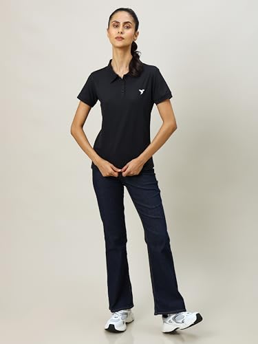 TECHNOSPORT W129 Womens T-Shirt Pique Polo Neck Half Sleeve Black M (WTW129BLKMED)