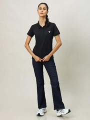 TECHNOSPORT W129 Womens T-Shirt Pique Polo Neck Half Sleeve Black M (WTW129BLKMED)