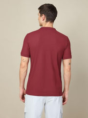 TECHNOSPORT Men's Slim Fit Polo T-Shirt with Pocket - (MTOR71BRDLAR_Berry Red_L)