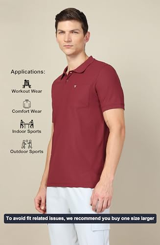 TECHNOSPORT Men's Slim Fit Polo T-Shirt with Pocket - (MTOR71BRDLAR_Berry Red_L)
