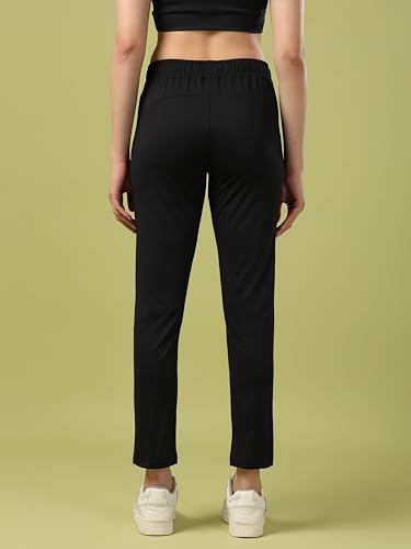 TECHNOSPORT Womens Regular Fit Track Pant for Gym, Workout & Sports - (WPW134BLK_Black_S)