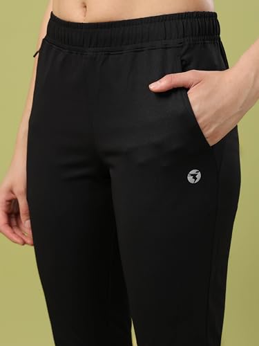 TECHNOSPORT Womens Regular Fit Track Pant for Gym, Workout & Sports - (WPW134BLK_Black_S)