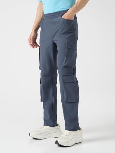 TECHNOSPORT Men Solid Relaxed Fit Sports Cargo Trackpants with DURACOOL+ (Grey) Cargo Track Pants for Man Polyester