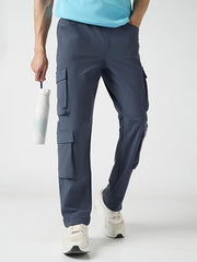 TECHNOSPORT Men Solid Relaxed Fit Sports Cargo Trackpants with DURACOOL+ (Grey) Cargo Track Pants for Man Polyester