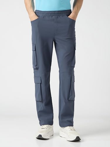 TECHNOSPORT Men Solid Relaxed Fit Sports Cargo Trackpants with DURACOOL+ (Grey) Cargo Track Pants for Man Polyester