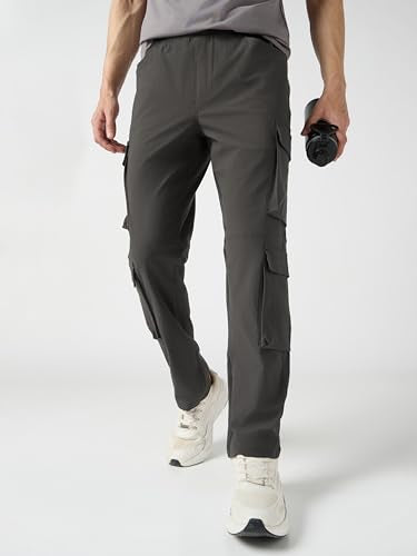 TECHNOSPORT Men Solid Relaxed Fit Sports Cargo Trackpants with DURACOOL+ (Olive) Polyester Cargo Track Pants for Man