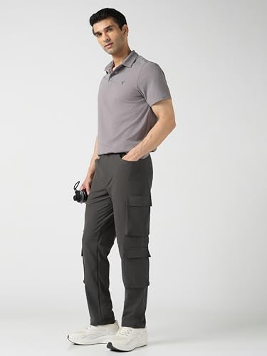 TECHNOSPORT Men Solid Relaxed Fit Sports Cargo Trackpants with DURACOOL+ (Olive) Polyester Cargo Track Pants for Man