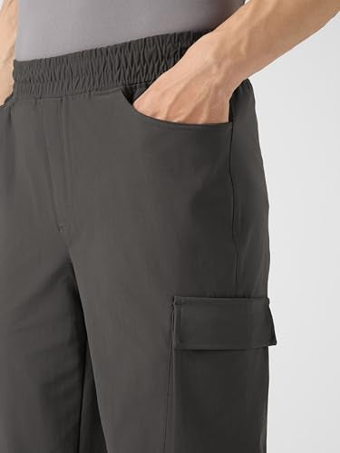 TECHNOSPORT Men Solid Relaxed Fit Sports Cargo Trackpants with DURACOOL+ (Olive) Polyester Cargo Track Pants for Man