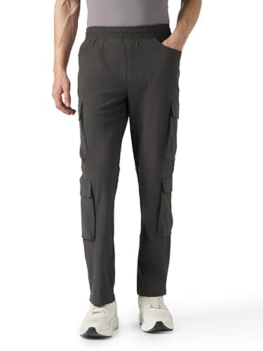 TECHNOSPORT Men Solid Relaxed Fit Sports Cargo Trackpants with DURACOOL+ (Olive) Polyester Cargo Track Pants for Man