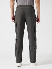 TECHNOSPORT Men Solid Relaxed Fit Sports Cargo Trackpants with DURACOOL+ (Olive) Polyester Cargo Track Pants for Man
