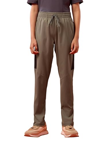 TECHNOSPORT Boys Slim Fit Sports Trackpants (Olive) Kids Track Pants with TS Flexi Moisture-Wicking Fabric, Cargo Pockets, Drawstring | Track Pants for Boys 10-12 Years