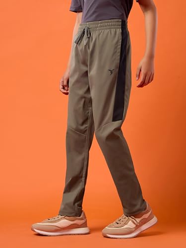 TECHNOSPORT Boys Slim Fit Sports Trackpants (Olive) Kids Track Pants with TS Flexi Moisture-Wicking Fabric, Cargo Pockets, Drawstring | Track Pants for Boys 10-12 Years