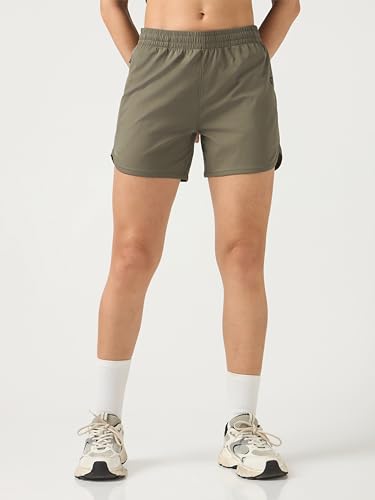 TECHNOSPORT Women Regular Fit Sports Shorts with TS Flexi (Smokey Olive) Shorts for Women Running Shorts Gym Shorts Workout Wear