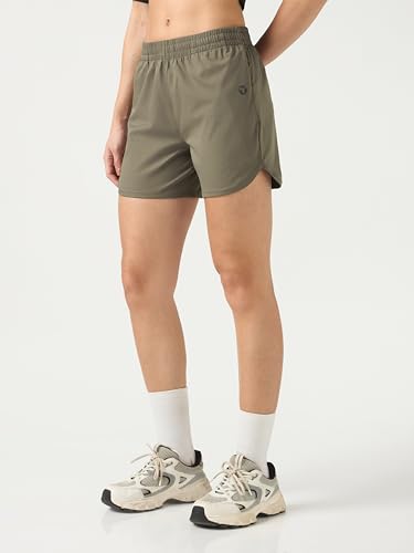 TECHNOSPORT Women Regular Fit Sports Shorts with TS Flexi (Smokey Olive) Shorts for Women Running Shorts Gym Shorts Workout Wear