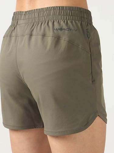 TECHNOSPORT Women Regular Fit Sports Shorts with TS Flexi (Smokey Olive) Shorts for Women Running Shorts Gym Shorts Workout Wear