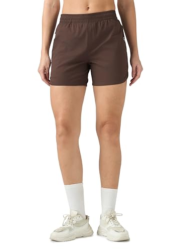 TECHNOSPORT Women Regular Fit Sports Shorts with TS Flexi (Chocolate A) Shorts for Women Running Shorts Gym Shorts Workout Wear