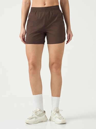 TECHNOSPORT Women Regular Fit Sports Shorts with TS Flexi (Chocolate A) Shorts for Women Running Shorts Gym Shorts Workout Wear