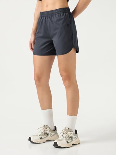 TECHNOSPORT Women Regular Fit Sports Shorts with TS Flexi (Woodland Grey) Shorts for Women Running Shorts Gym Shorts Workout Wear
