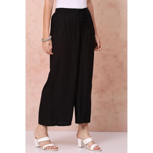 Rangriti Women's Straight Palazzo (RMMCORE8520AW22BLK_Black