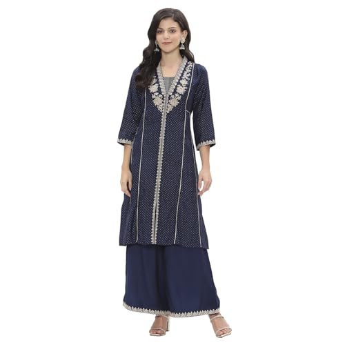 Rangriti Women's Viscose Blend Kurta Set (FSGLM22180SS25NVY_Navy